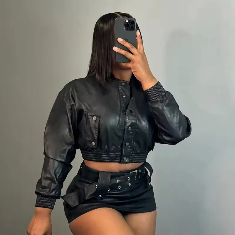 PU Leather Women Suits